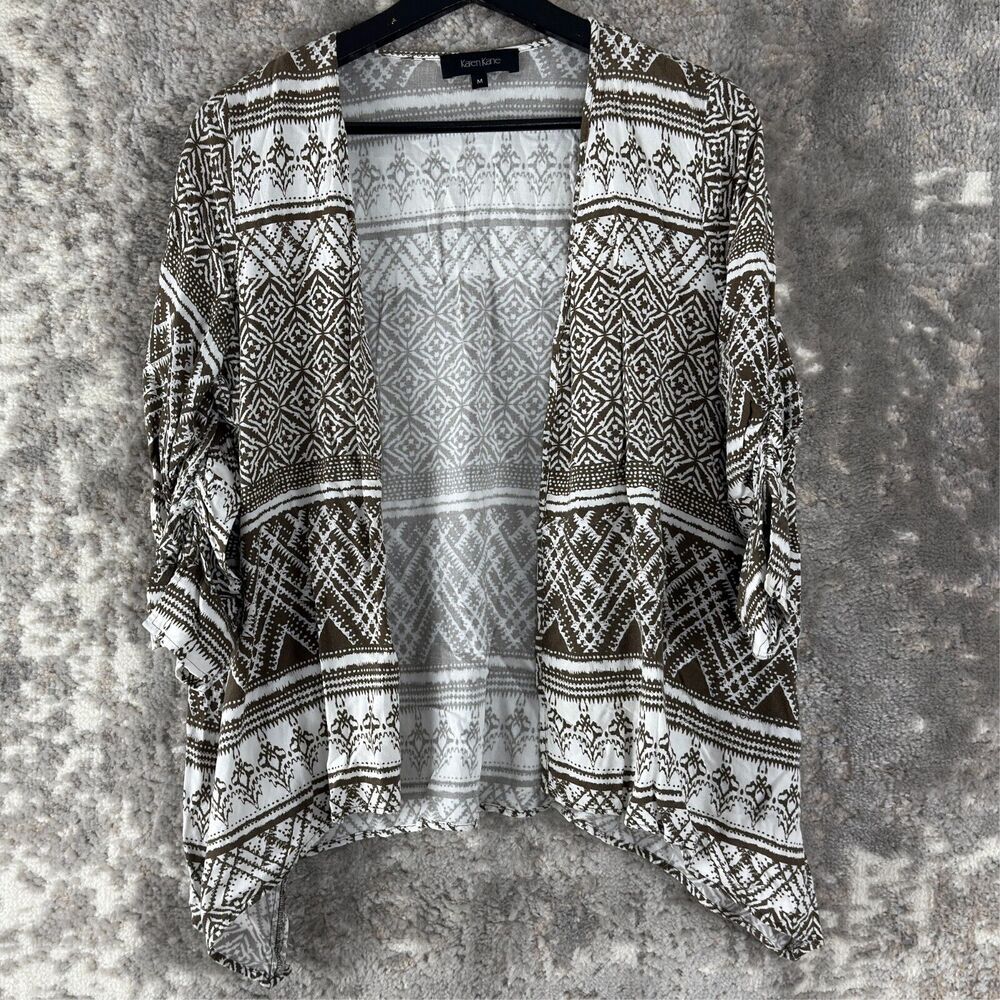 Karen‎ Kane Size M Geometric Open Front Cardigan Sweater 3/4 Sleeve